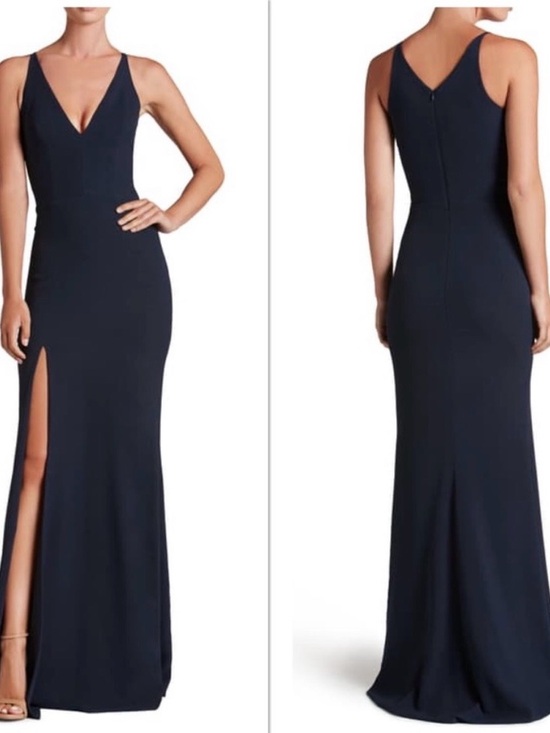 Dress the Population Dresses & Skirts - Dress the Population Iris Midnight Blue Elegant V-Neck Slit Evening Gown Size S